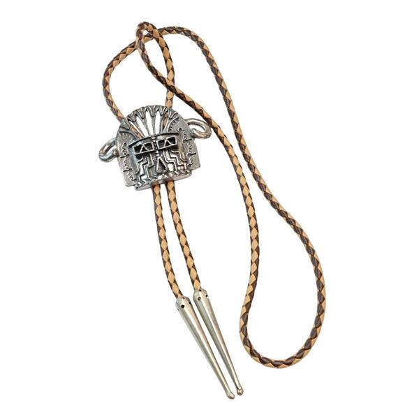 Vintage Suncrest Bolo Tie, Kachina Design, 34" Leather - Picture 2 of 3